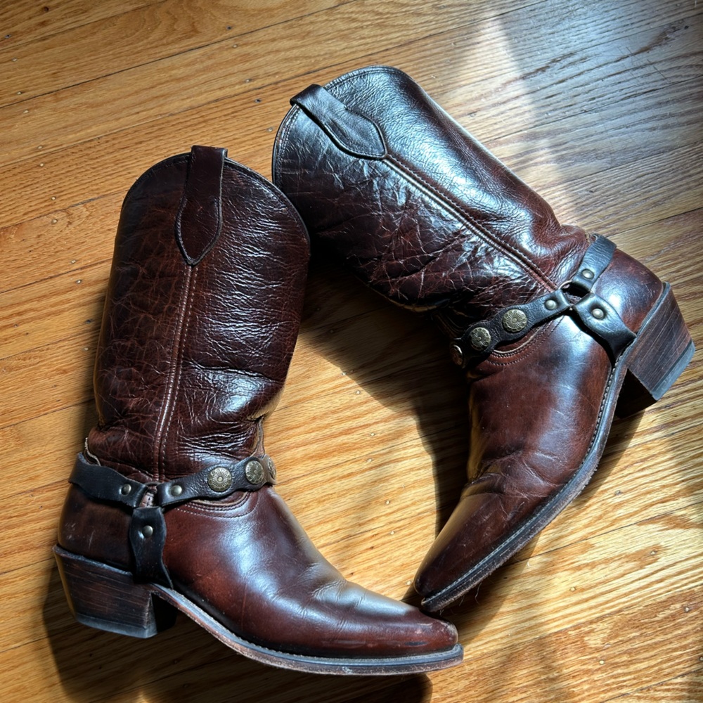 Brown Leather Cowboy Boots. Made in USA Sz 9